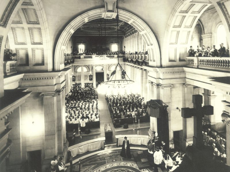 Cathedral of the Blessed Sacrament Archives shot from rear of sactuary upper level