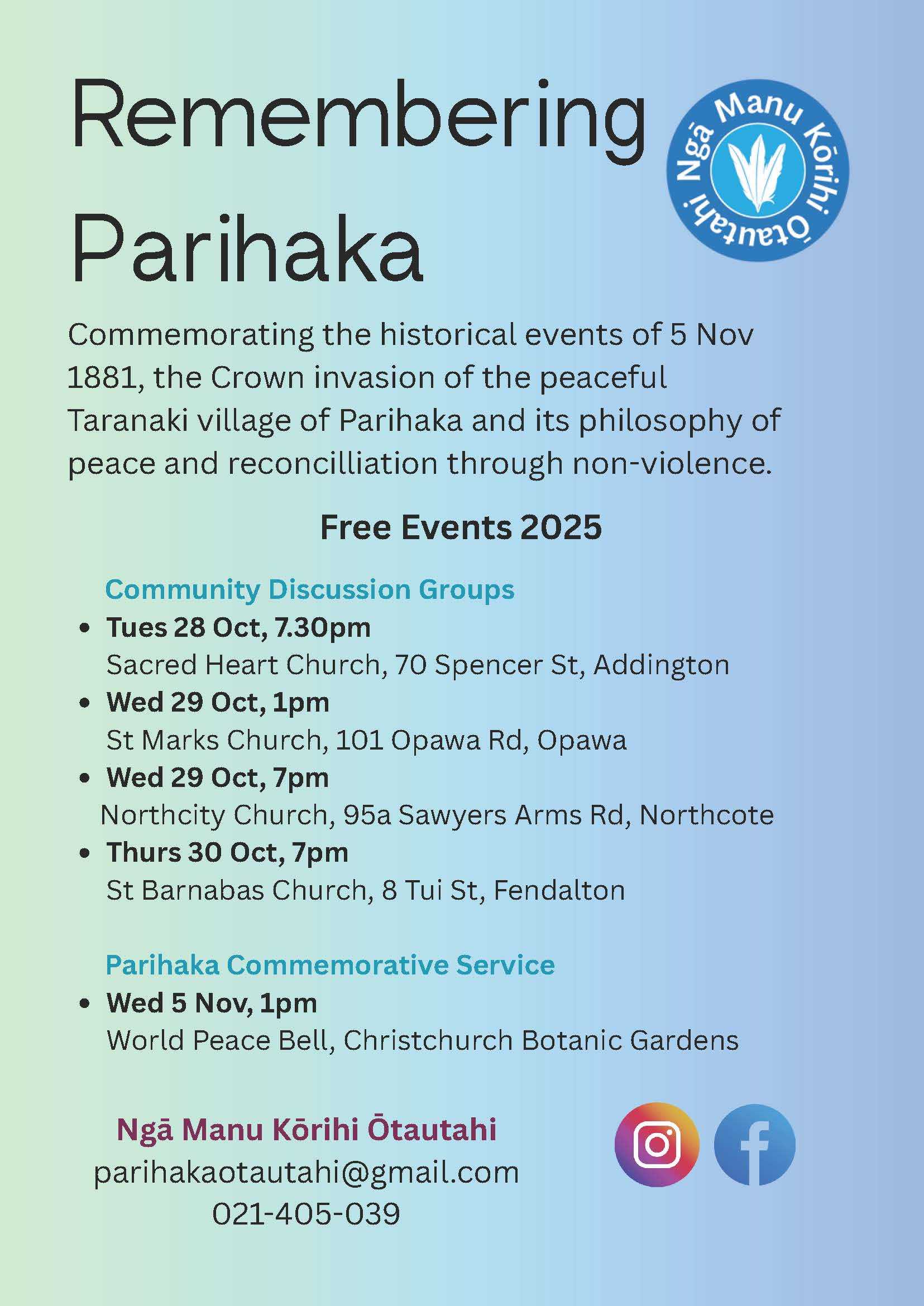 2025 Parihaka Events Ōtautahi