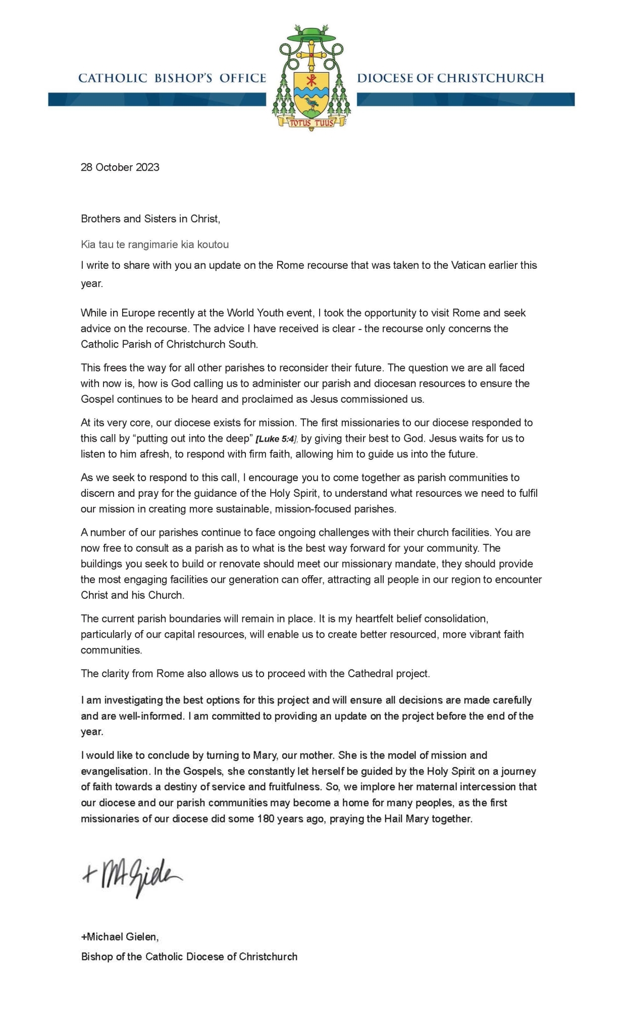 Pastoral Letter October 2023