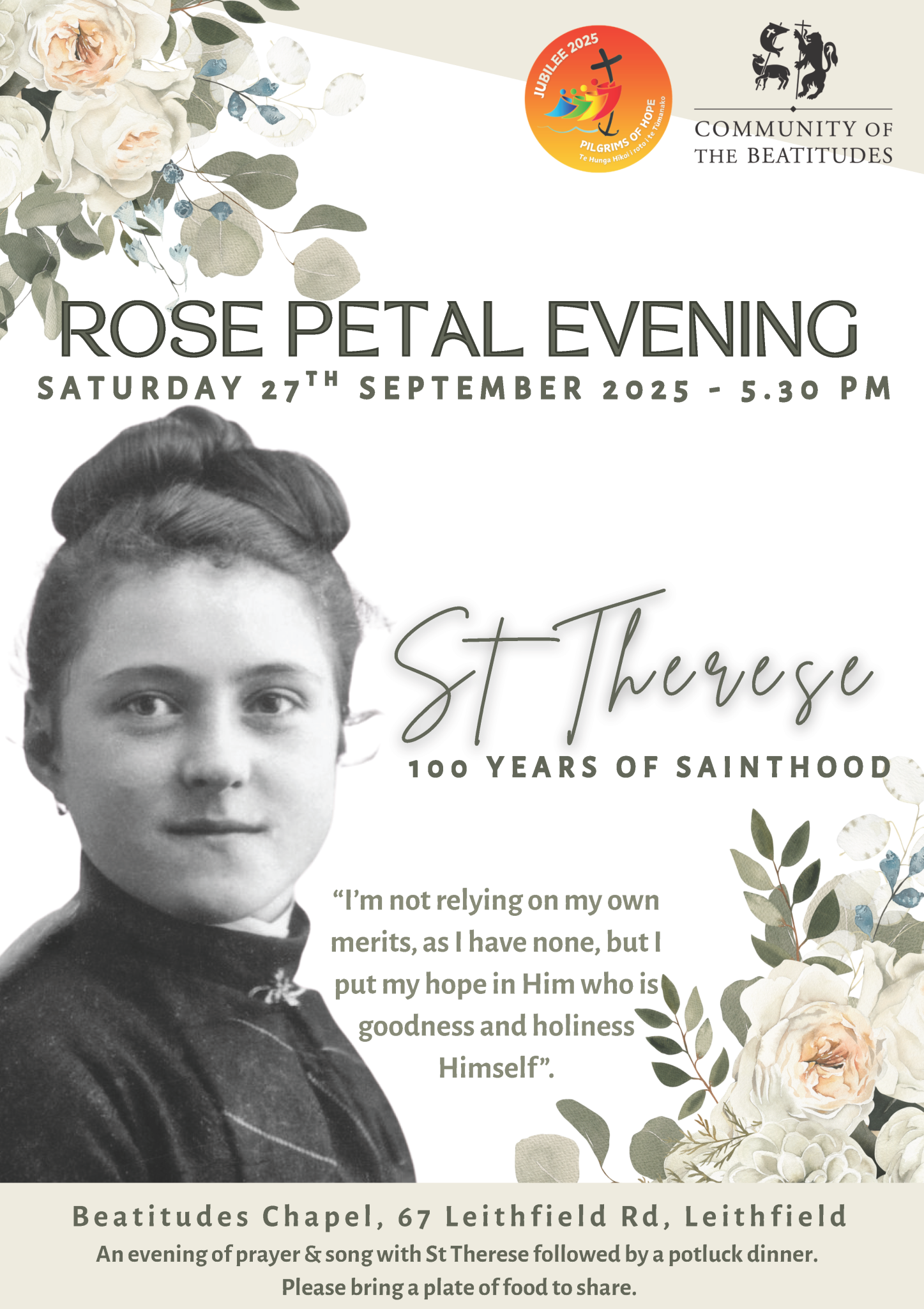 St Therese Rose Petal Evening Saturday 27 September 2025 5 30pm