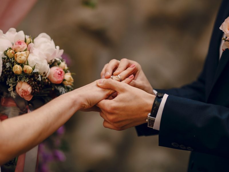 Groom putting ring bride s finger