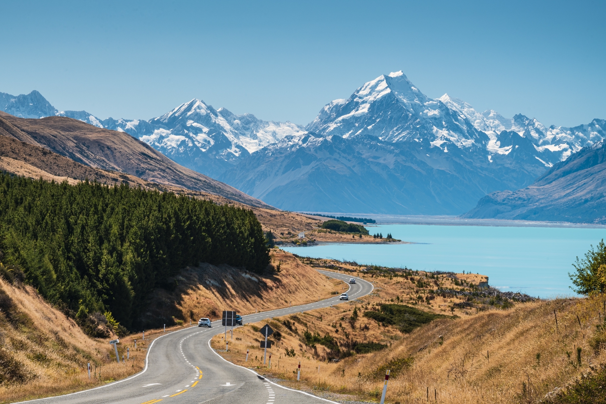 Landscape Lake Pukaki New Zealand Snow Mountains